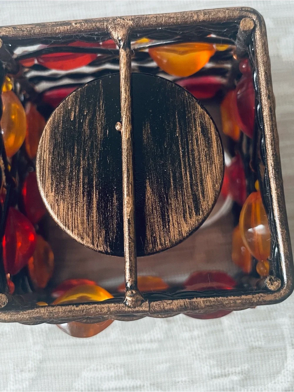 Pair of Home Accents Amber and Red Beaded Metal Votive Holders